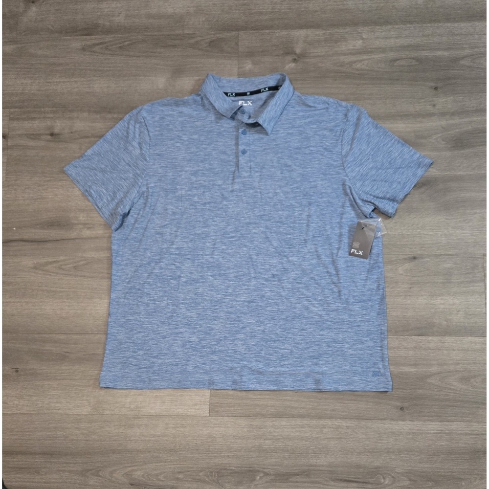 FLX Luxury Soft Heathered Short Sleeve Collared Polo Shirt Mens 2XL Blue NWT